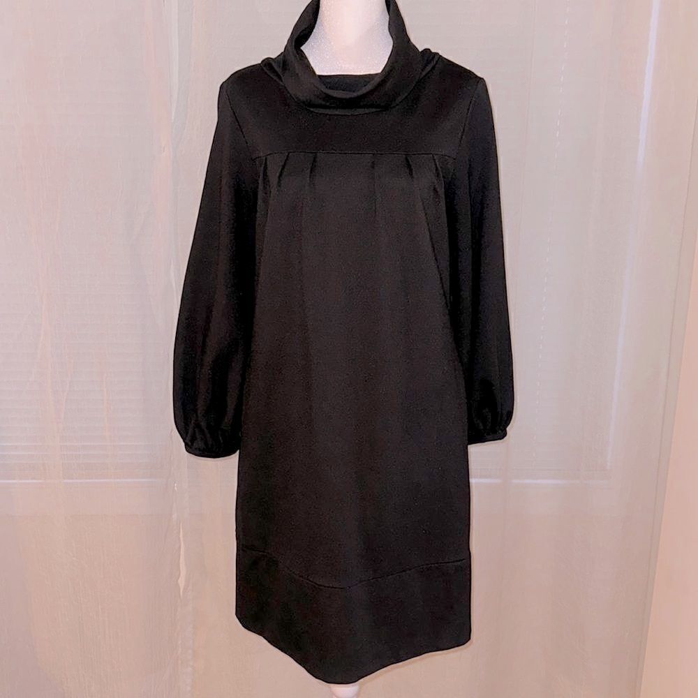 britt ryan 4 Luxury Black Knit Cowl Neck Long Sleeve Dress with Pockets